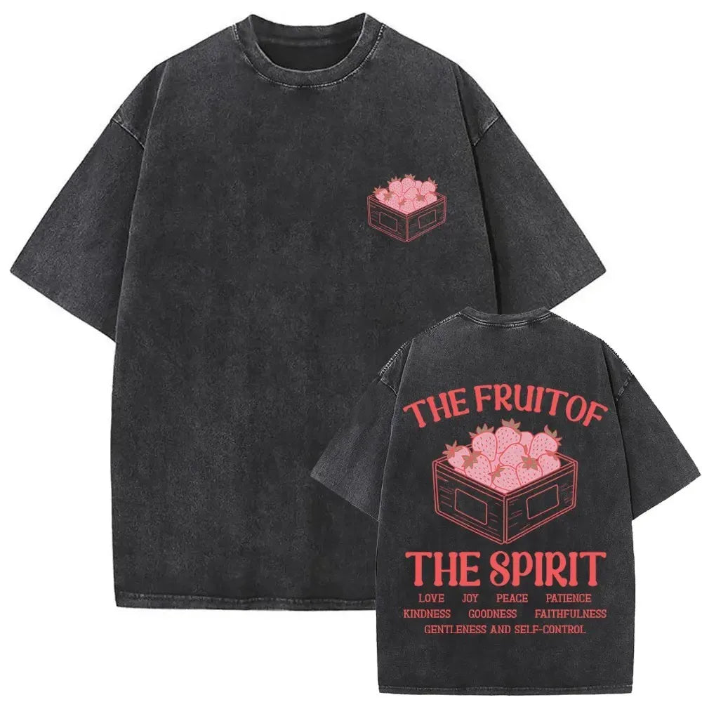 Vintage Washed T Shirts The Fruit of The Spirit Christian Jesus WoMen Women Casual Cotton Retro Short Sleeve T-shirts Streetwear