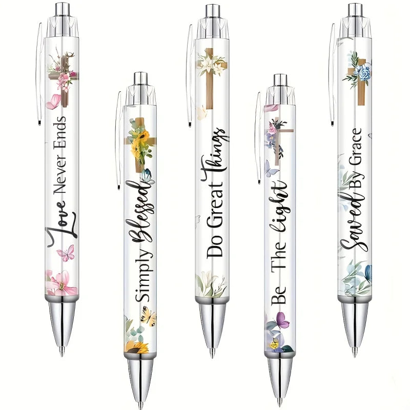 5 Pcs Christian Inspirational Quotes Ballpoint Pen Set - Men's and Women's Retractable Office Ink Pens