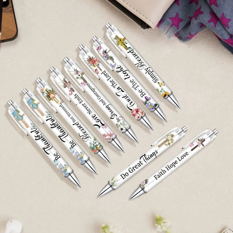 5 Pcs Christian Inspirational Quotes Ballpoint Pen Set - Men's and Women's Retractable Office Ink Pens