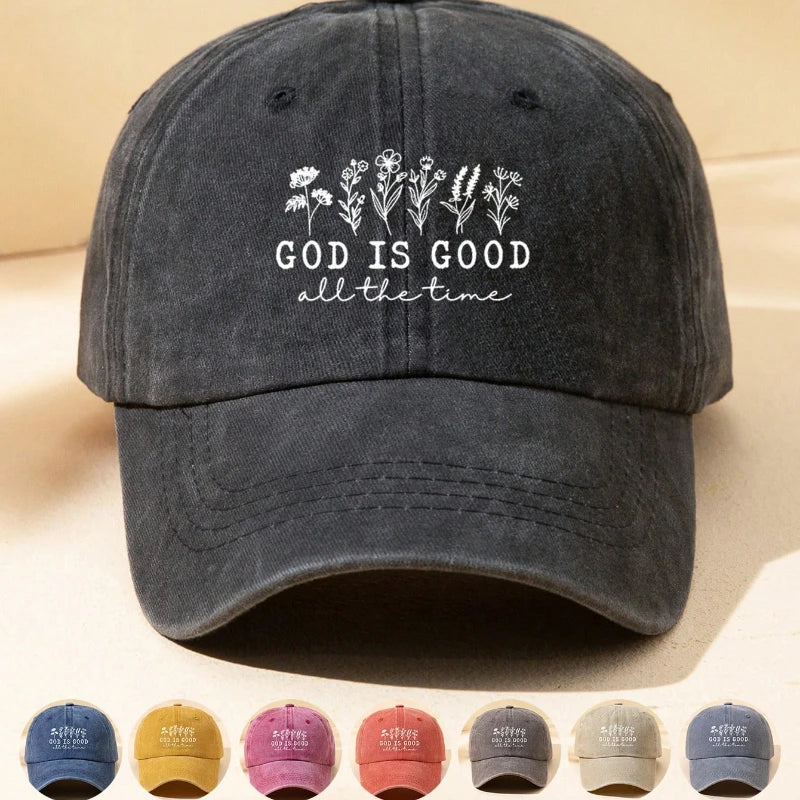 1Casquette Femme “God Is Good” – Casquette Baseball Fleurie Vintage Ajustable Anti-UV Style Streetwear