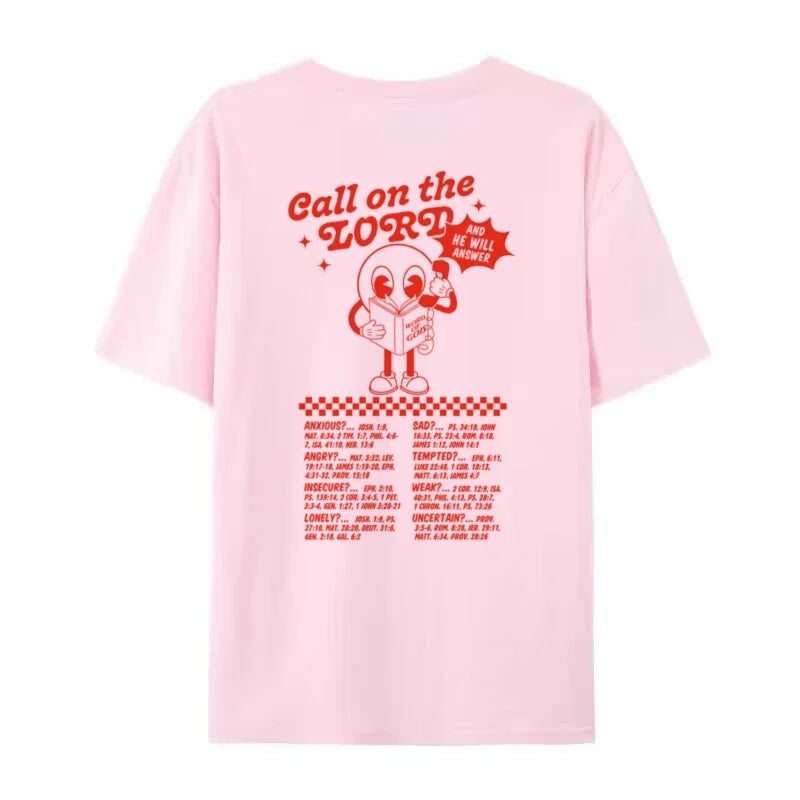 Women Back Print Funny Christian T-Shirts Retro Bible Verse T Shirt Oversized Streetwear Graphic Tees Unisex Jesus Faith Tops