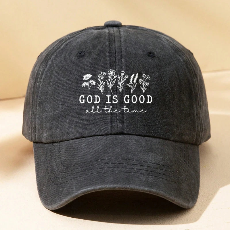 1Casquette Femme “God Is Good” – Casquette Baseball Fleurie Vintage Ajustable Anti-UV Style Streetwear