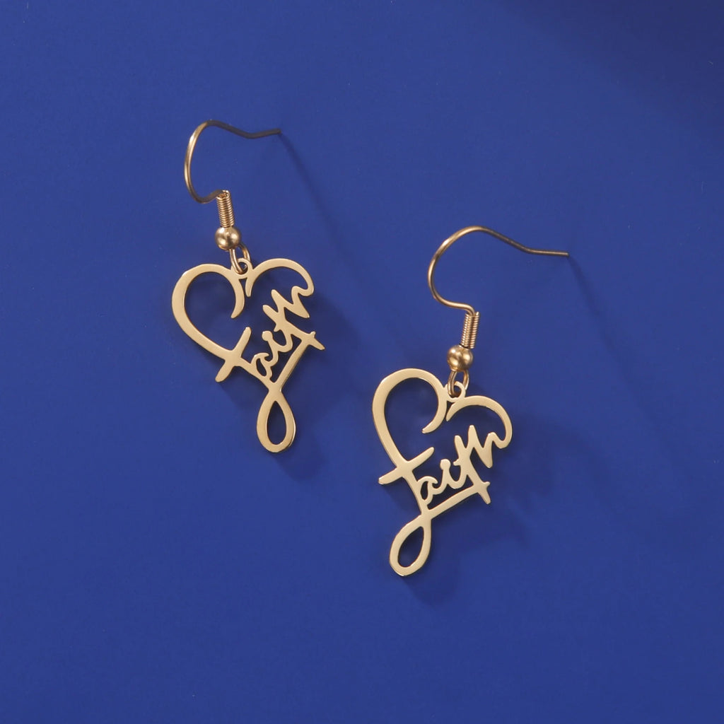 Faith Heart Earrings Stainless Steel Jesus Love Family Dangle Earring Christian Inspirational Jewelry Birthday Gift
