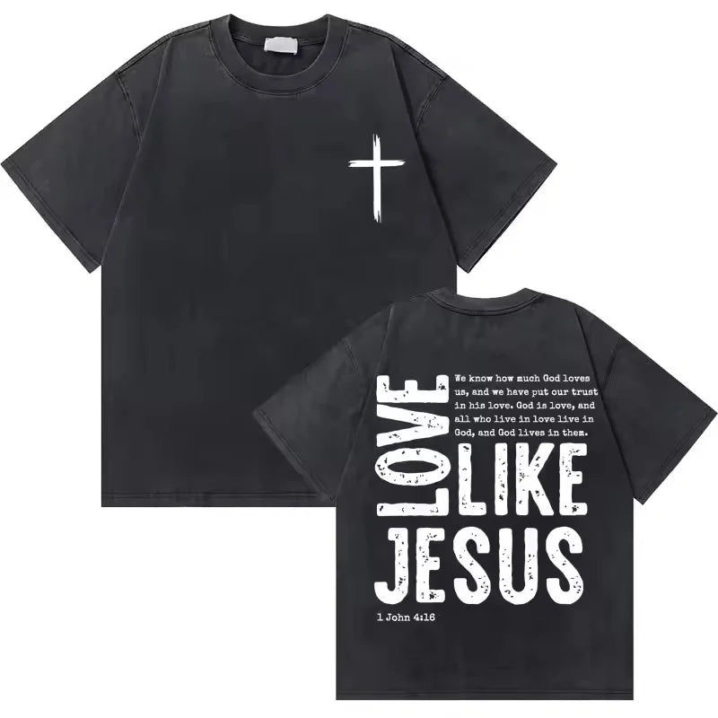 Washed Vintage Christian Jesus Good News God Loves You Bible Verse Graphic T-shirts Men Women Fashion Casual Oversized T Shirt