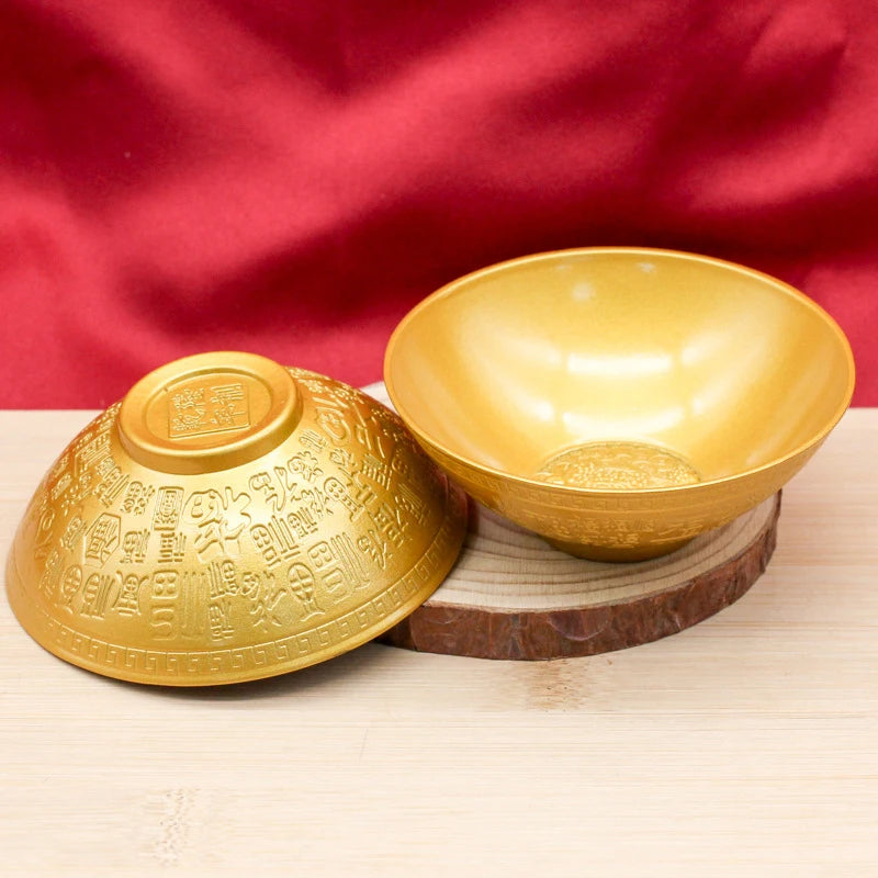 Blessing Bowl Golden Spiritual Decorative Fu Bowl Ornament Wealth Attracting Bowl Collection Bring Good Luck Desktop Decoration