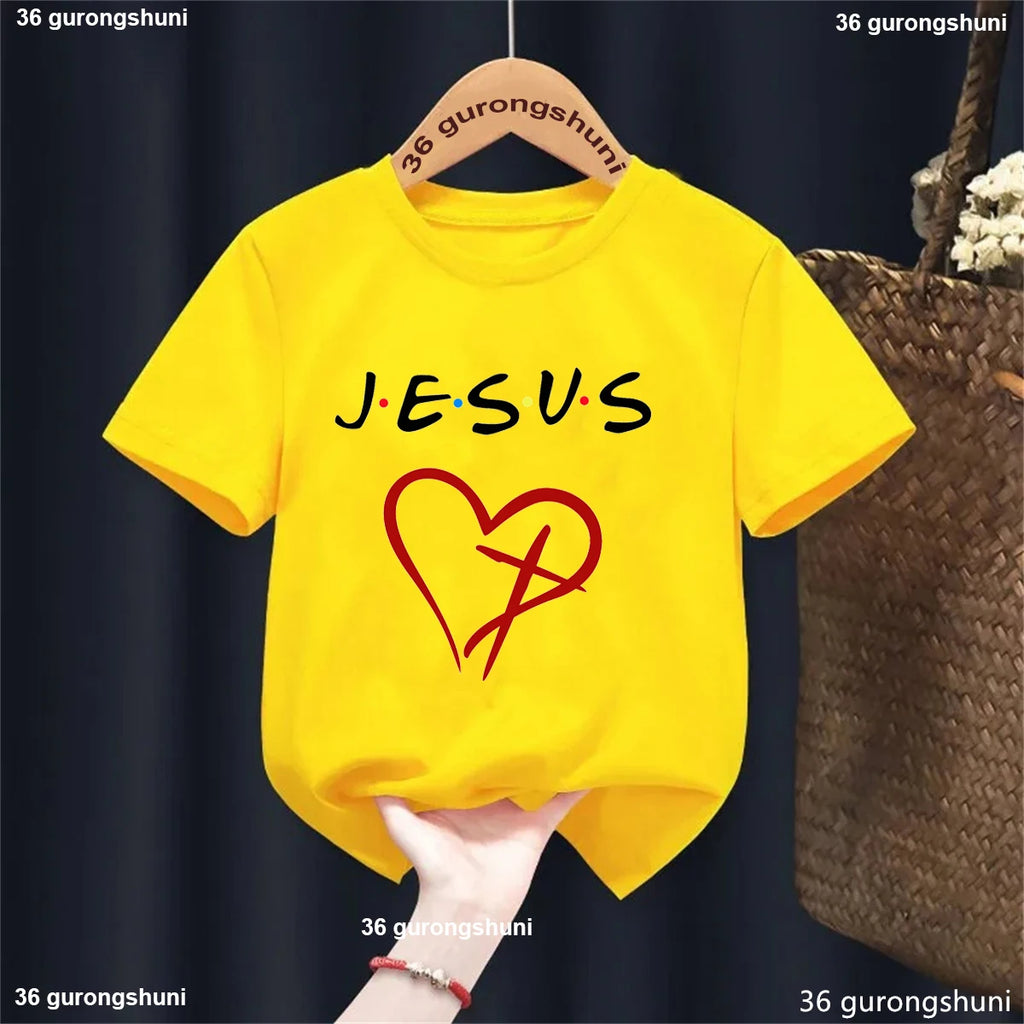 New Fashion Hot Sale Love Jesus Graphic Print T-Shirt Boys Girls Gift Tshirt Kids Clothes Flowers Tshirt Tee Harajuku Tops