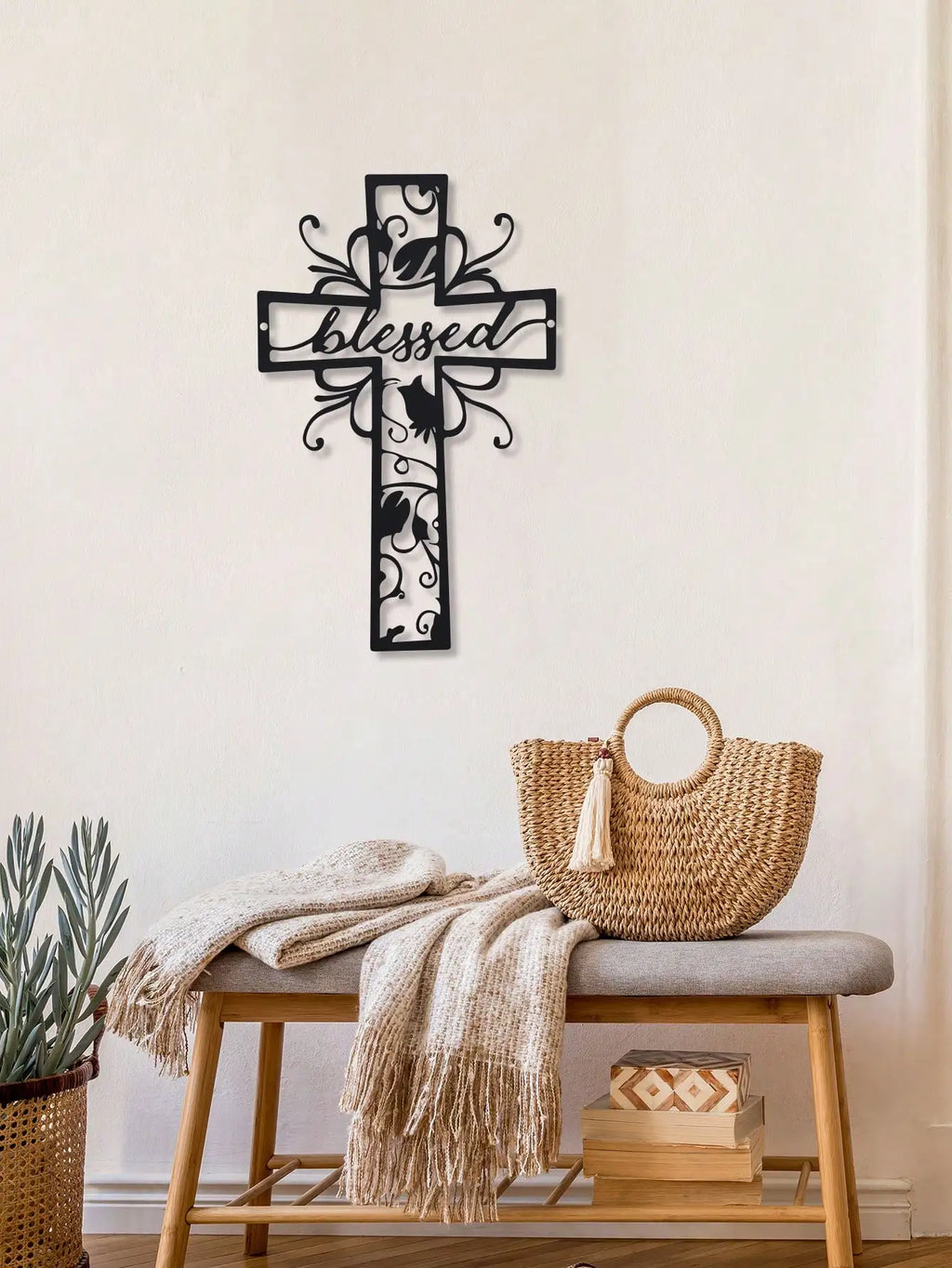 Blessed Metal Cross Wall Art - Home Decor, Love Theme, Ideal for Home, Office, Kitchen - Outdoor Wall Decor for Valentine'S Day