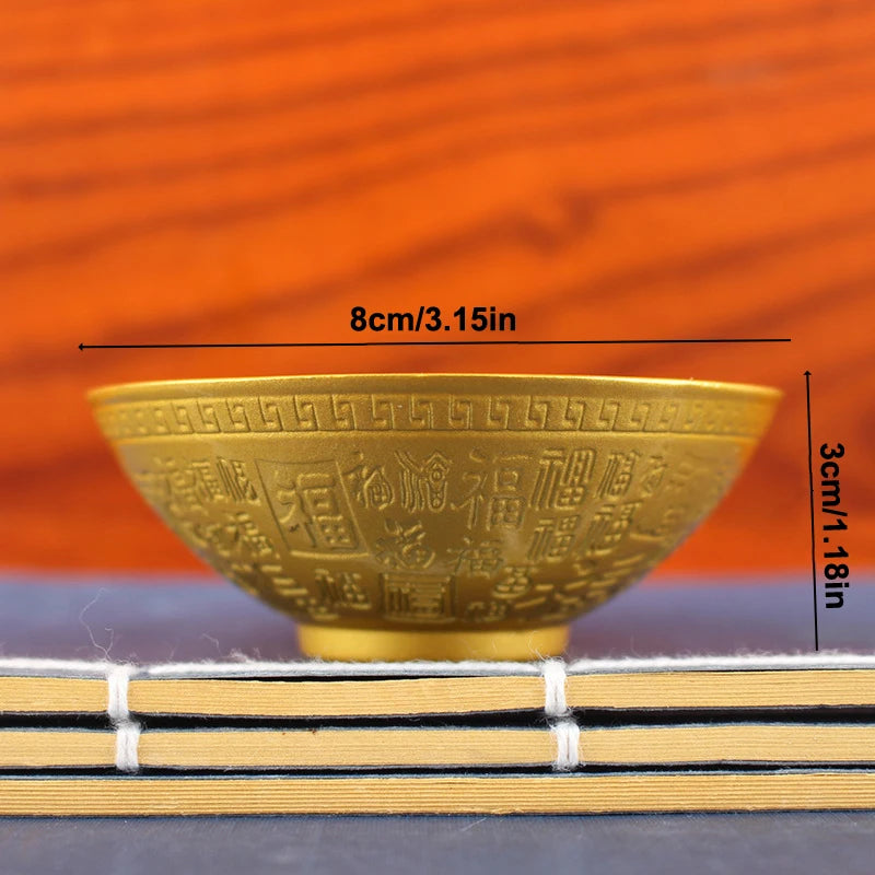 Blessing Bowl Golden Spiritual Decorative Fu Bowl Ornament Wealth Attracting Bowl Collection Bring Good Luck Desktop Decoration