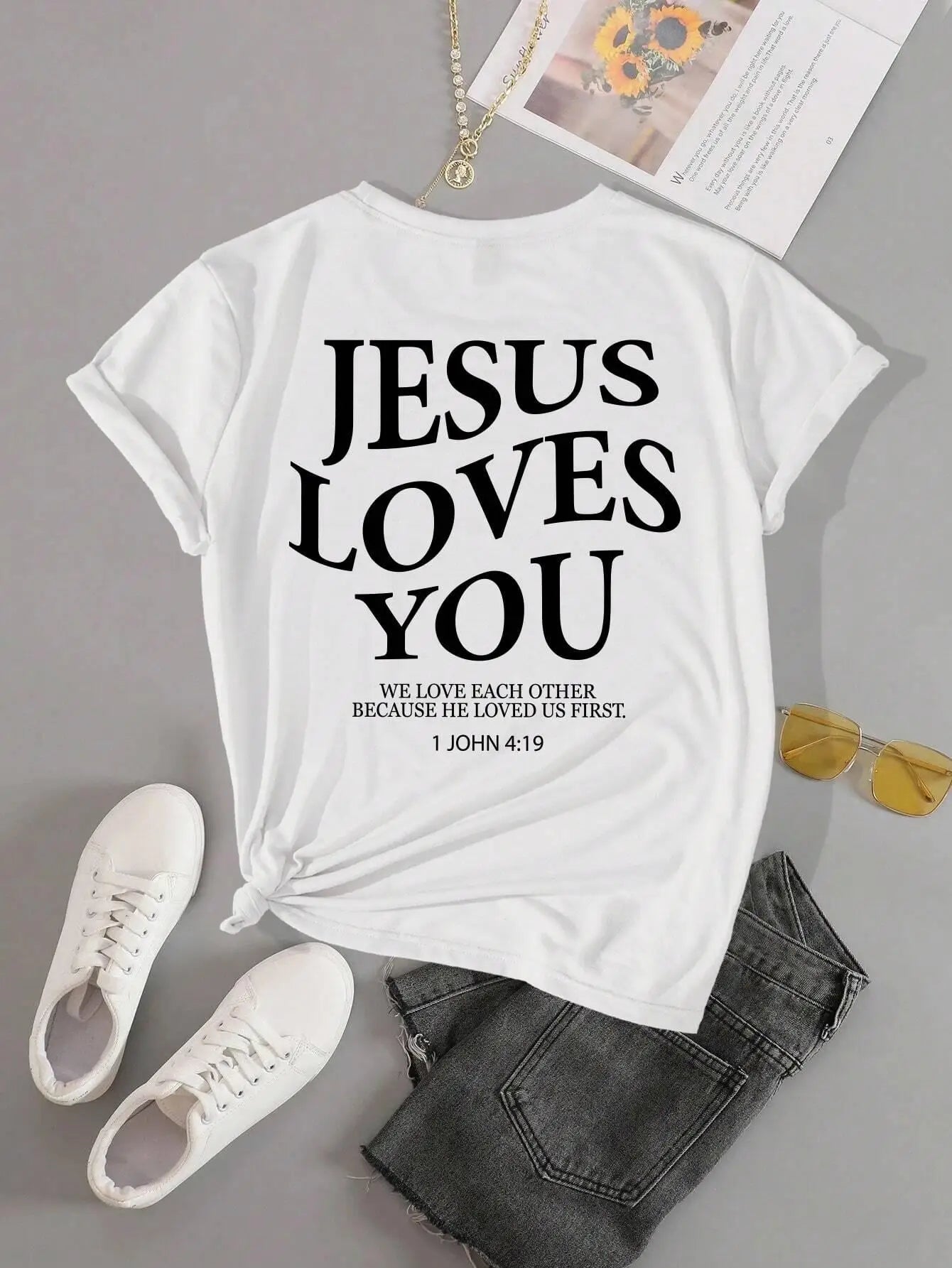 Jesus Loves You Letter Print Women T-Shirts Summer Breathable Soft Tees Street Fashion Short Sleeve Casual Sport Clothes