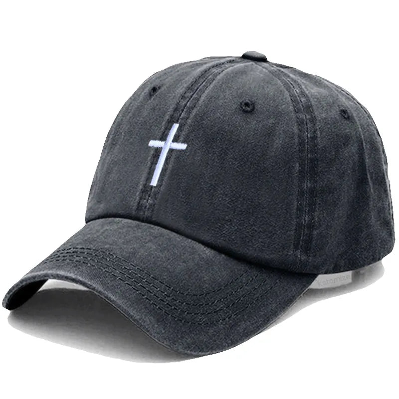 Casquette Baseball Croix Brodée – Casquette Vintage Ajustable en Coton pour Homme & Femme