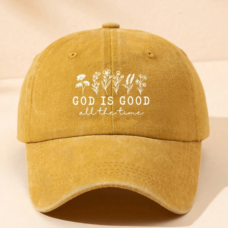 1Casquette Femme “God Is Good” – Casquette Baseball Fleurie Vintage Ajustable Anti-UV Style Streetwear