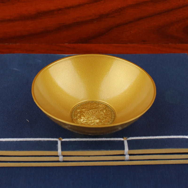 Blessing Bowl Golden Spiritual Decorative Fu Bowl Ornament Wealth Attracting Bowl Collection Bring Good Luck Desktop Decoration