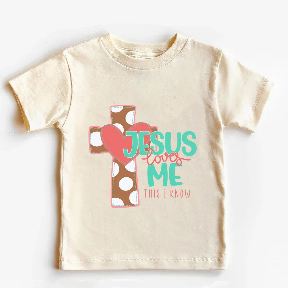 Jesus loves me Christian Kids T Shirt Religious Toddler T Shirt Jesus Natural Retro Youth tops Tee