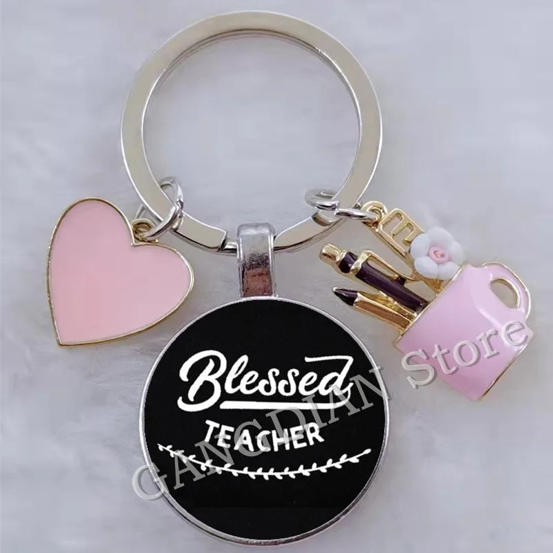 Blessed Teacher, DIY Teacher's Day Gift Keychain Thank You Teacher, Enamel Pen Holder Love Charm Bag Keychain Souvenir
