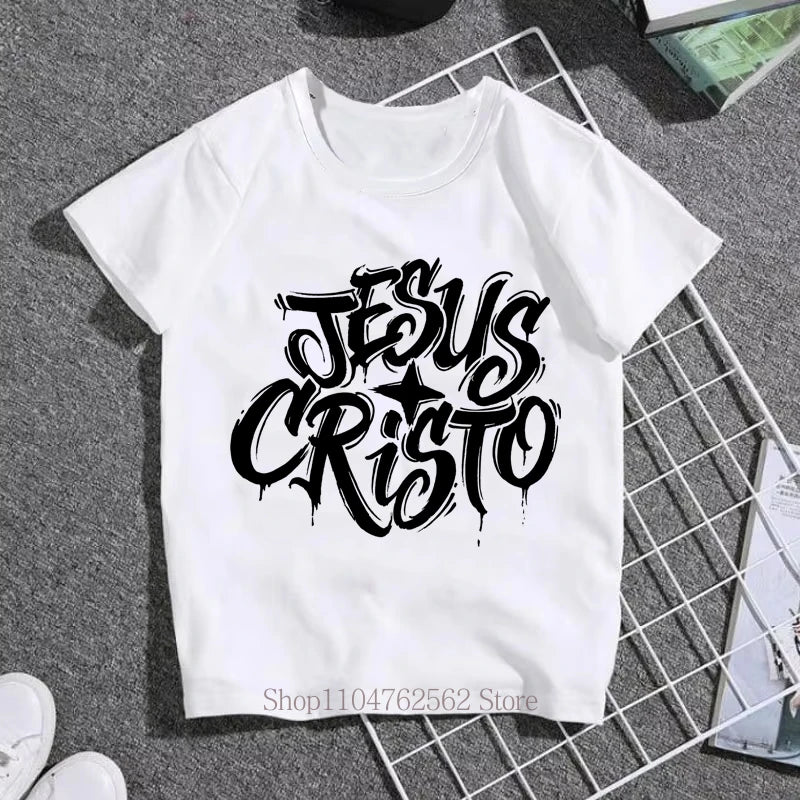 Children Clothing Jesus Print T-shirts Summer Boys Girls Casual Fashion Funny Tops Kids Colorful Crew Neck Short Sleeve Tees