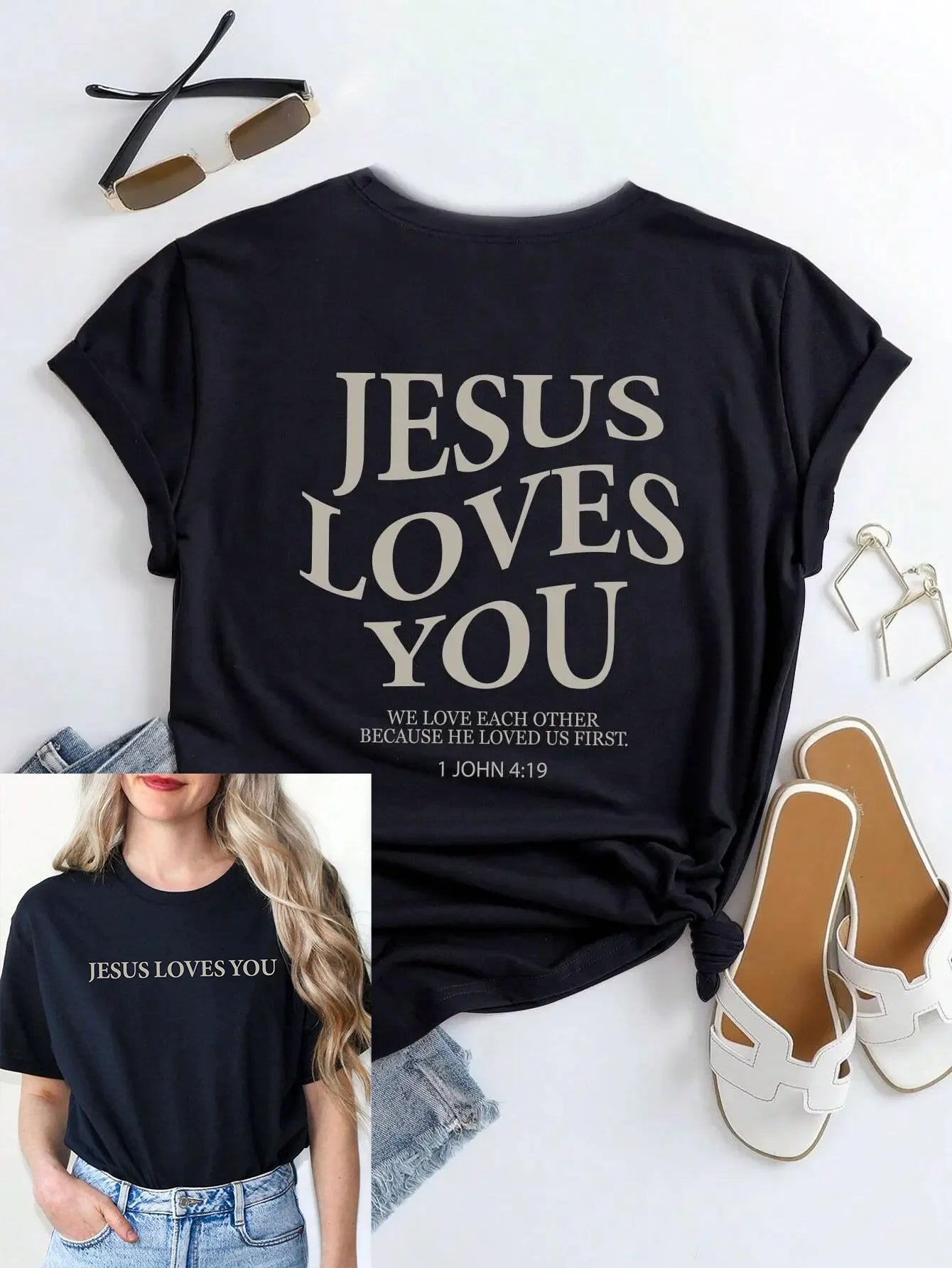 Jesus Loves You Letter Print Women T-Shirts Summer Breathable Soft Tees Street Fashion Short Sleeve Casual Sport Clothes