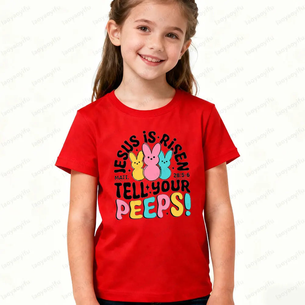 Jesus Is Risen Tell Your Peeps Easter Shirt Kids Christian Easter Tee MATT. 28:5-6 Easter T-Shirt Boys and Girls Casual Tops