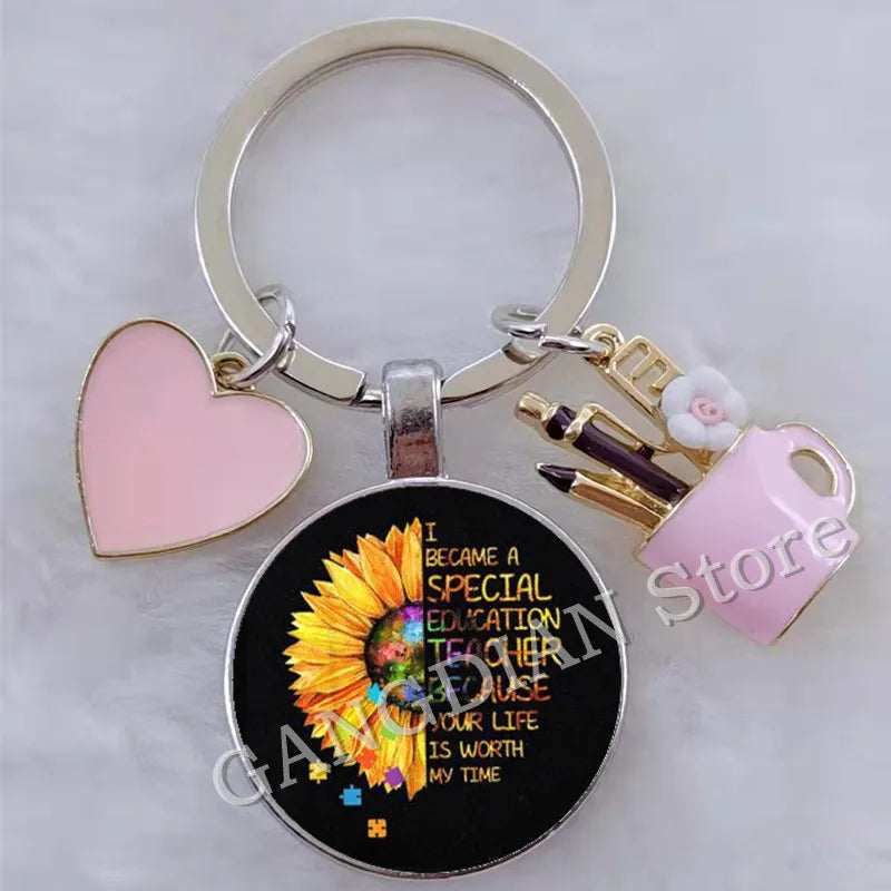 Blessed Teacher, DIY Teacher's Day Gift Keychain Thank You Teacher, Enamel Pen Holder Love Charm Bag Keychain Souvenir