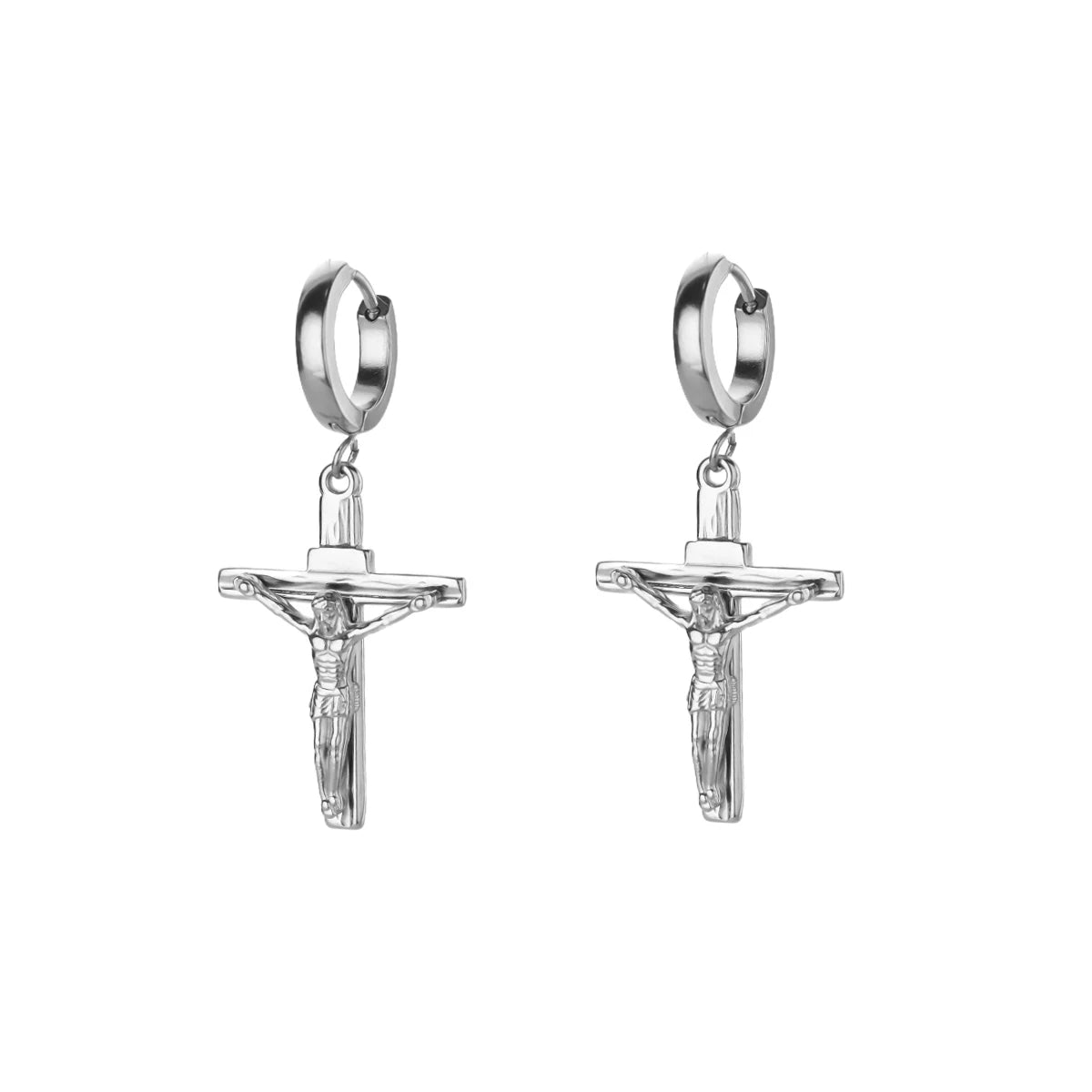 18K Gold Plated Portrait Coin Earrings for Women Men Stainless Steel Jesus Cross Dangle Huggie Earrings Waterproof Jewelry