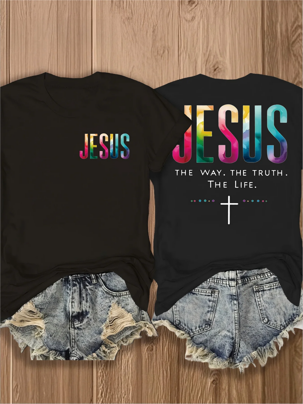 Double-Sided Printed Women's T-Shirt Jesus The Way the Truth the Life- Colorful Christian Women's T-Shirt Faith Clothing