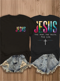 Double-Sided Printed Women's T-Shirt Jesus The Way the Truth the Life- Colorful Christian Women's T-Shirt Faith Clothing