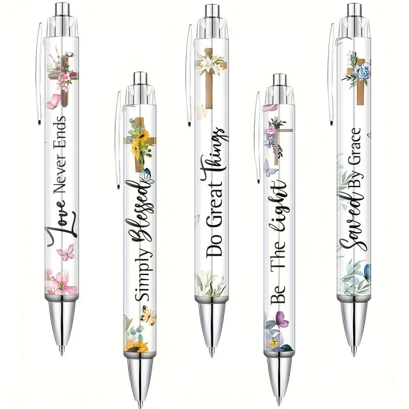 5 Pcs Christian Inspirational Quotes Ballpoint Pen Set - Men's and Women's Retractable Office Ink Pens