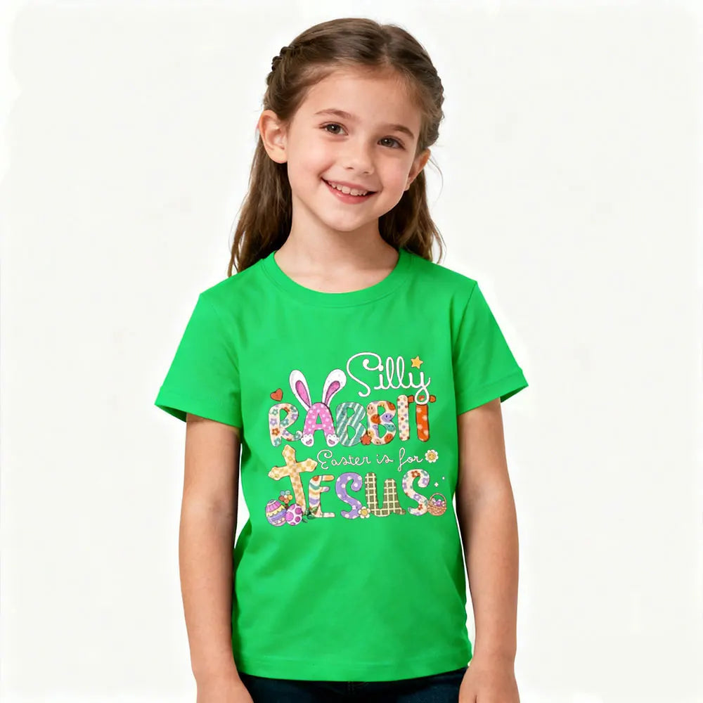 Silly Rabbit Easter Is for Jesus Shirt Cute Bunny Christian Faith T-Shirt Easter Kids Tshirt Boys and Girls Casual Cotton Tops