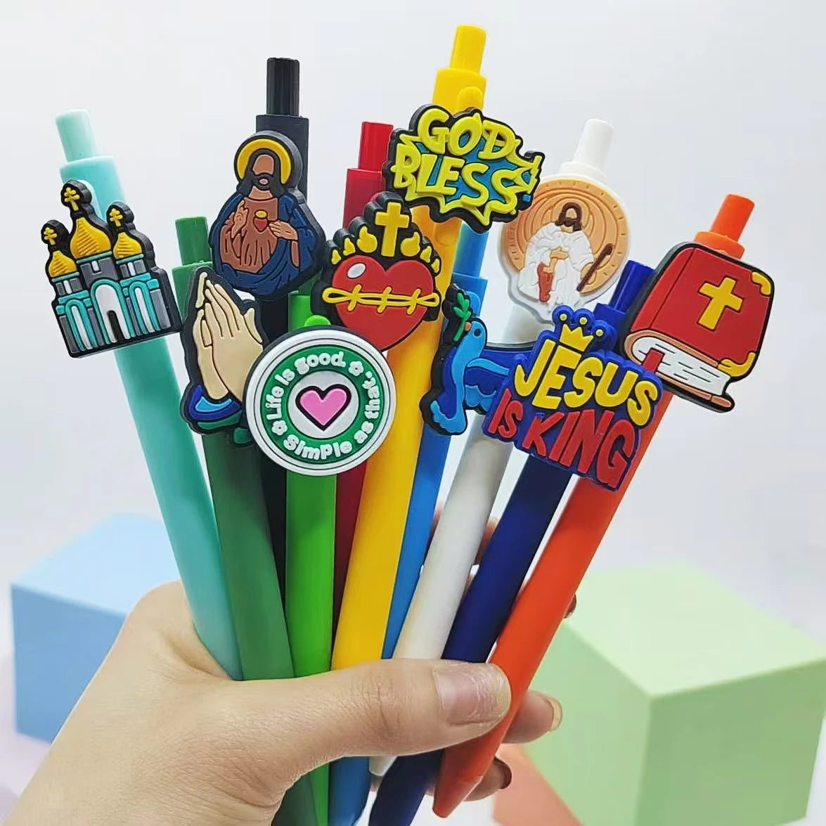 10PCS religious modeling patch pen, religious belief theme gender-neutral pen, personalized writing gift pen, ballpoint pen rand