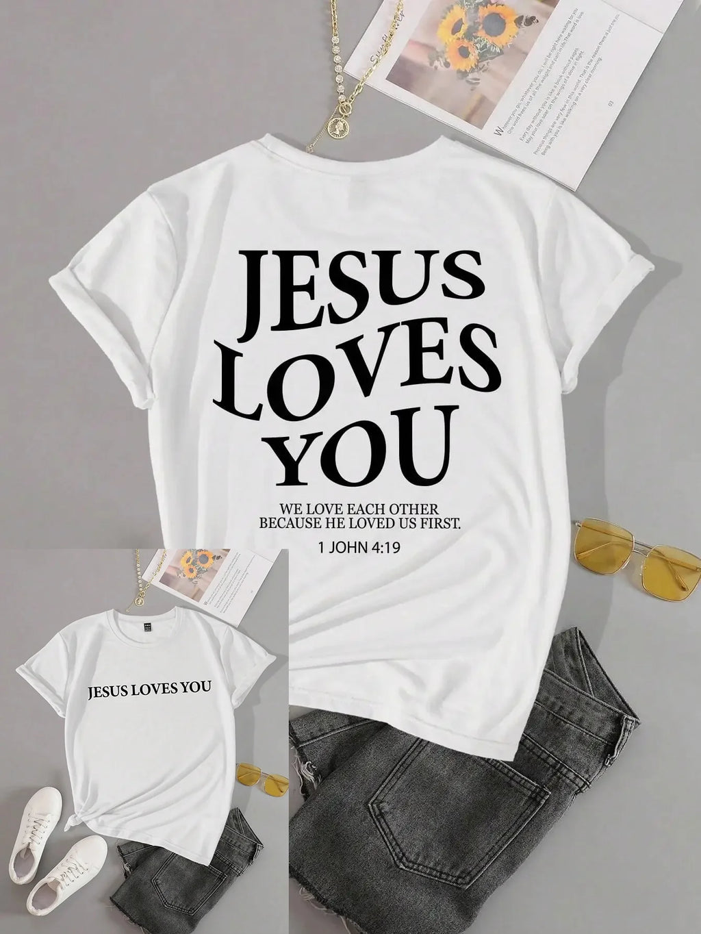 Jesus Loves You Letter Print Women T-Shirts Summer Breathable Soft Tees Street Fashion Short Sleeve Casual Sport Clothes