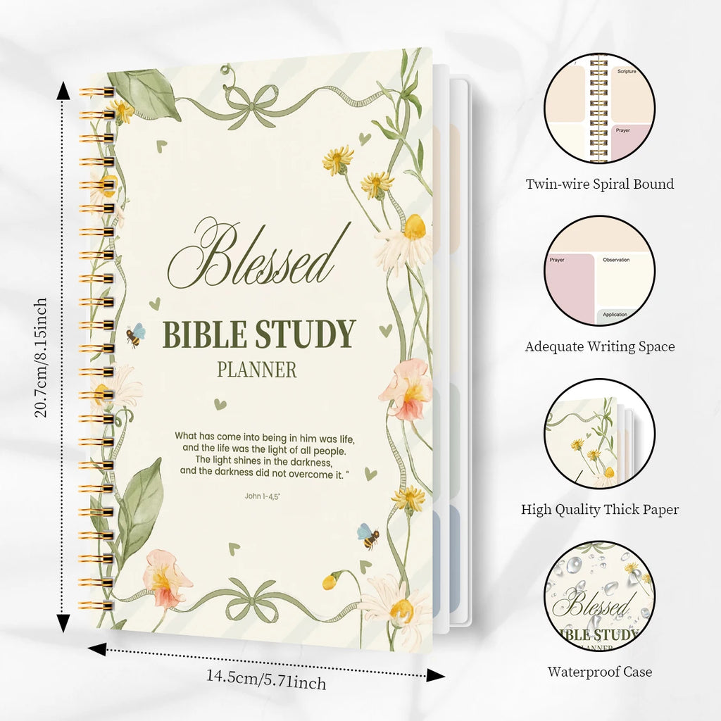 A5 Blessed Bible Study Planner, SOAP Method Christian Journal, Spiral Bound Scripture Prayer Notebook