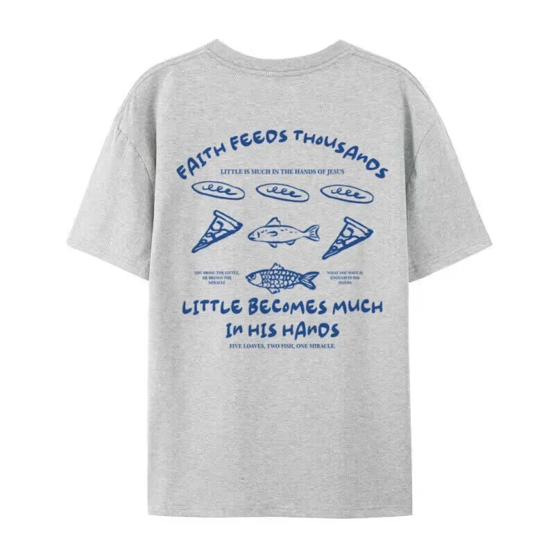 Loaves and Fishes Graphic T-Shirt Retro Boho Christian Jesus Math Shirt Cool Religious Faith Apparel Unisex Clothing Streetwear