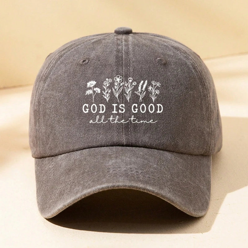 1Casquette Femme “God Is Good” – Casquette Baseball Fleurie Vintage Ajustable Anti-UV Style Streetwear