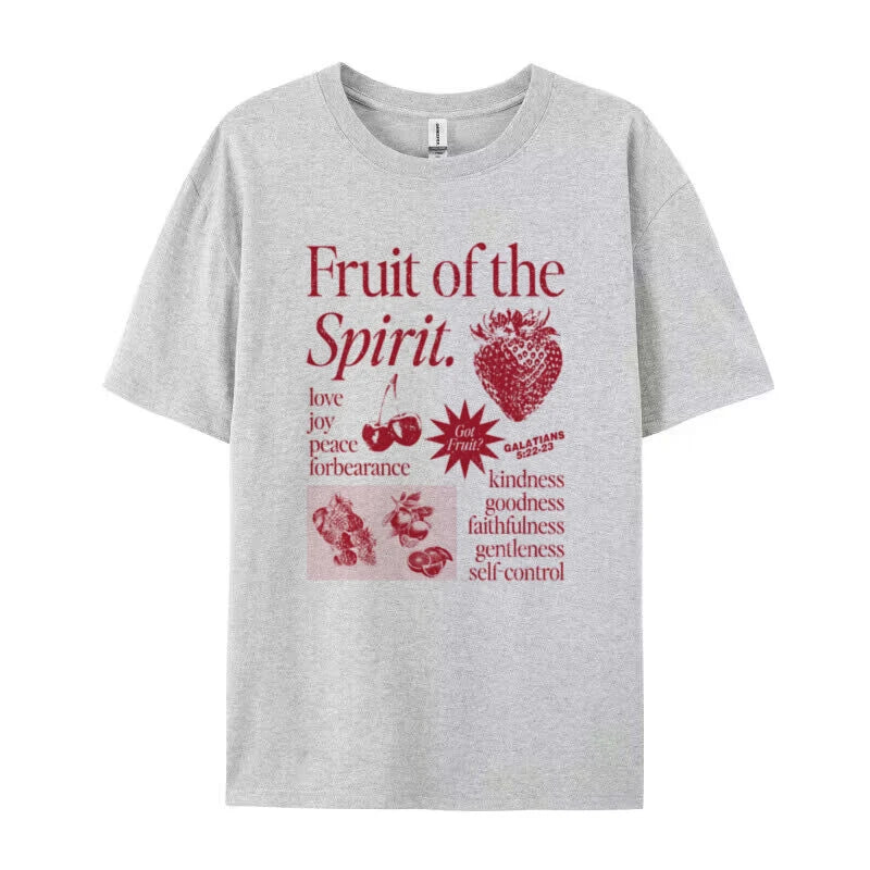 Retro Fruit of Spirit Bible Verse T Shirt Women Men Cool Religious T-Shirts Aesthetic Jesus Faith Tshirts Christian Clothes Gift