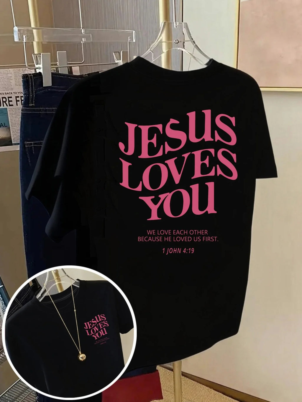 Short sleeved T-shirt - Jesus Loves You, Bible Quotes Fashion Print Women's Spring/Summer Trendy Printed T-shirt, Fashion Item
