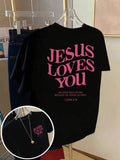 Short sleeved T-shirt - Jesus Loves You, Bible Quotes Fashion Print Women's Spring/Summer Trendy Printed T-shirt, Fashion Item