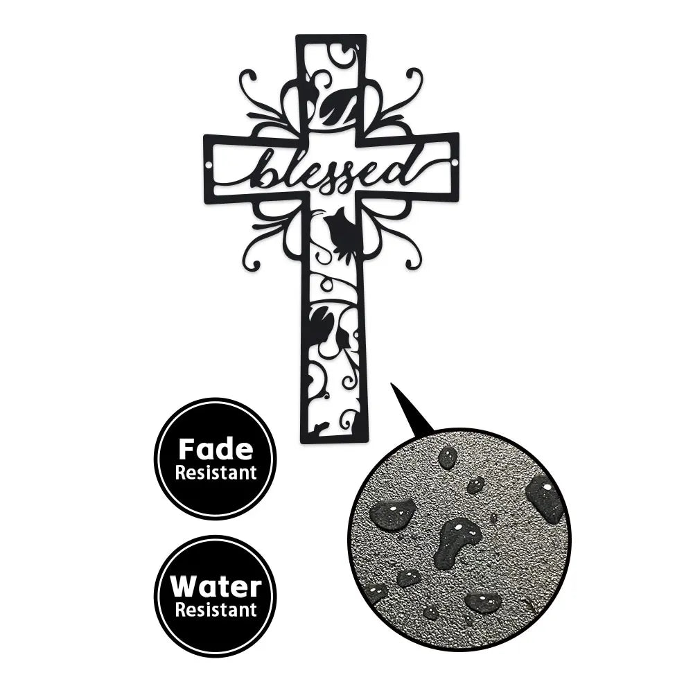 Blessed Metal Cross Wall Art - Home Decor, Love Theme, Ideal for Home, Office, Kitchen - Outdoor Wall Decor for Valentine'S Day