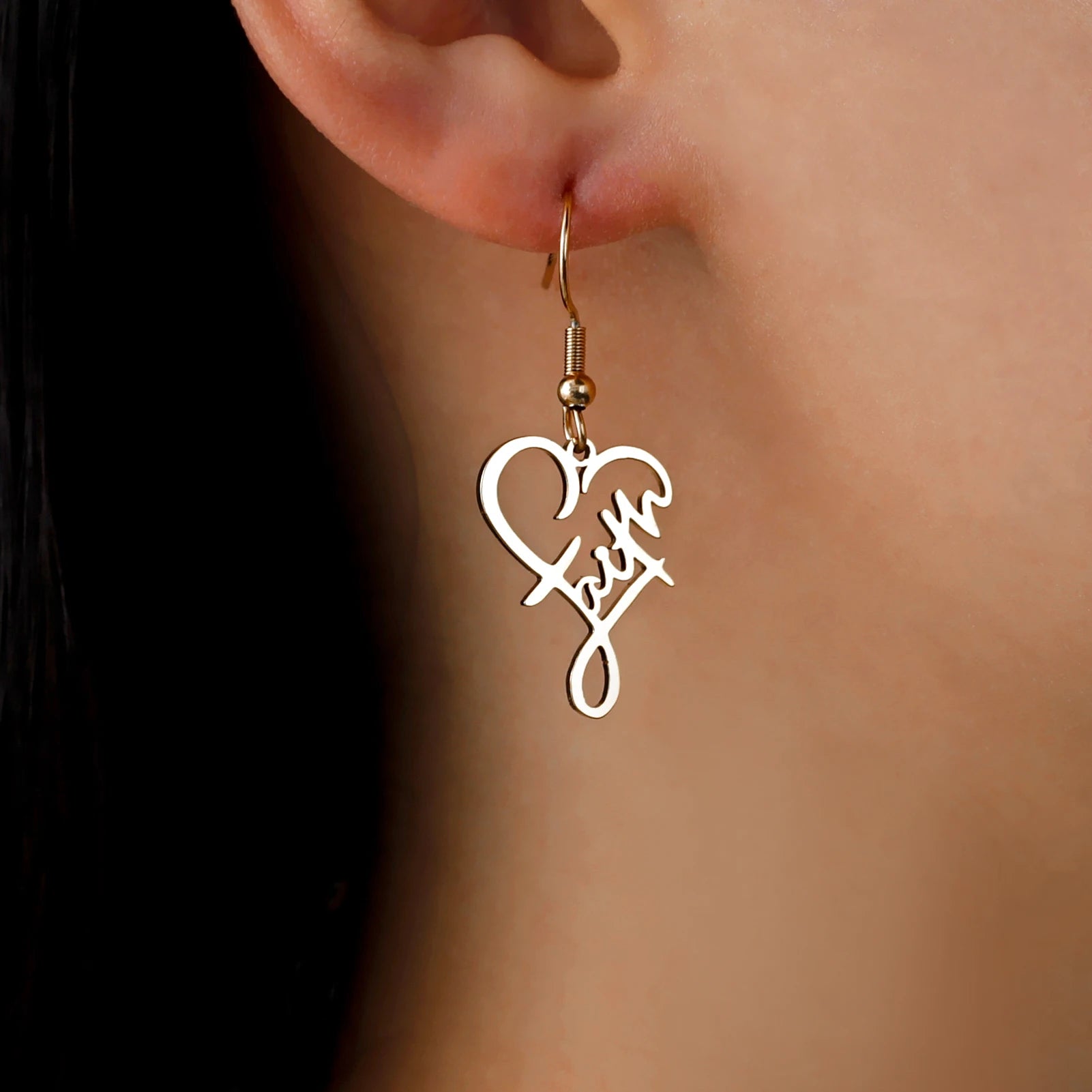 Faith Heart Earrings Stainless Steel Jesus Love Family Dangle Earring Christian Inspirational Jewelry Birthday Gift