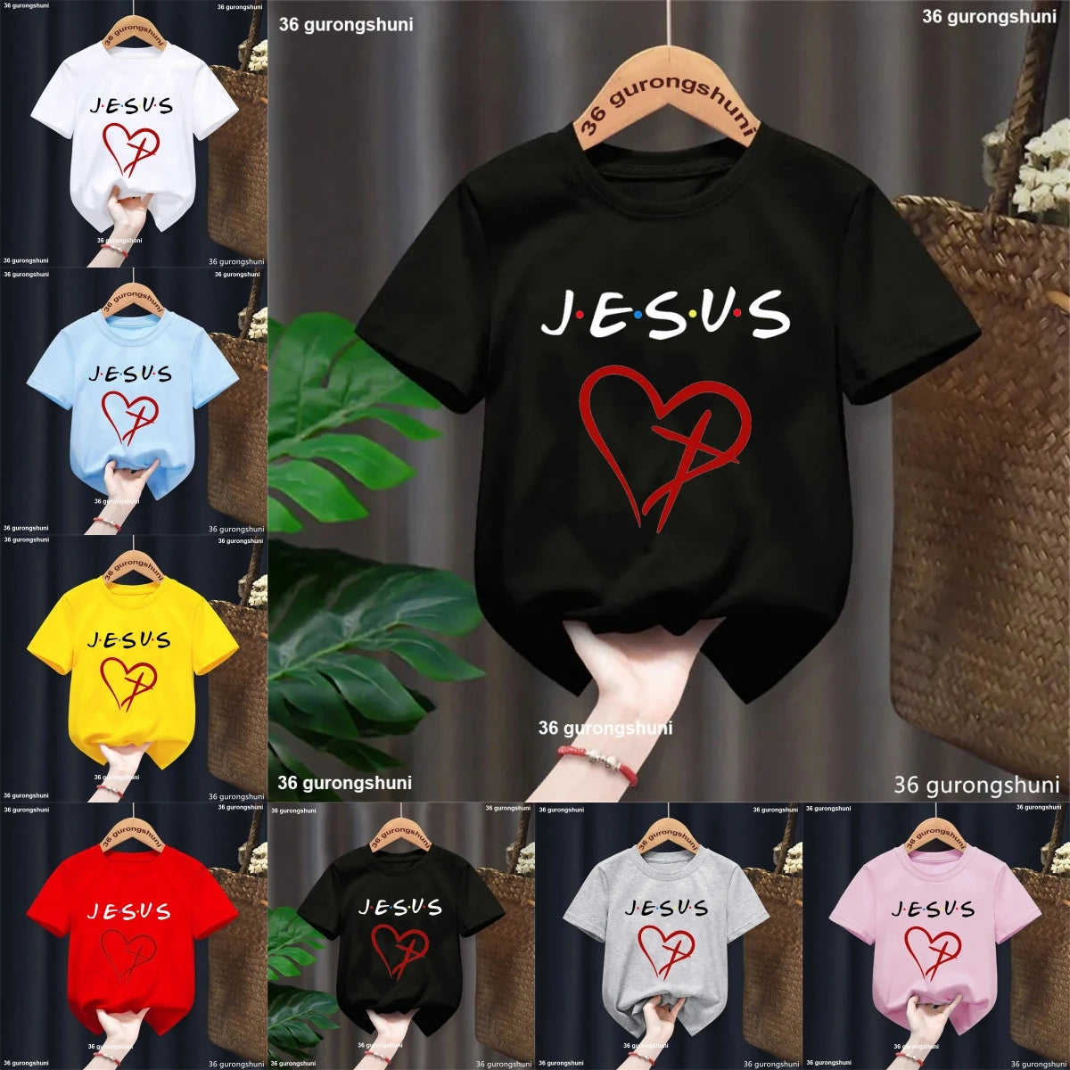 New Fashion Hot Sale Love Jesus Graphic Print T-Shirt Boys Girls Gift Tshirt Kids Clothes Flowers Tshirt Tee Harajuku Tops