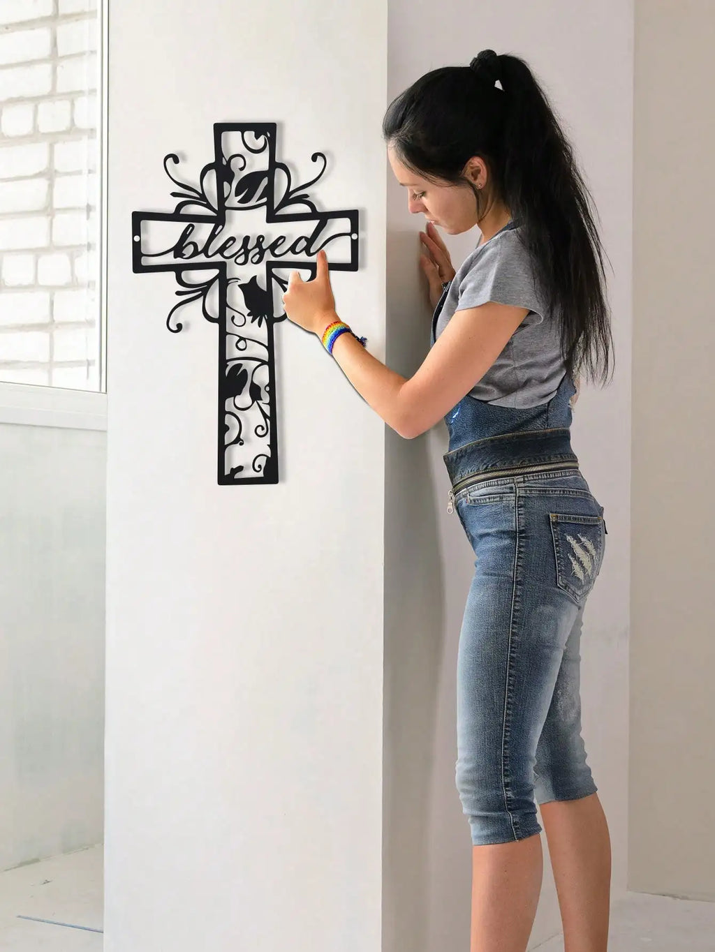 Blessed Metal Cross Wall Art - Home Decor, Love Theme, Ideal for Home, Office, Kitchen - Outdoor Wall Decor for Valentine'S Day