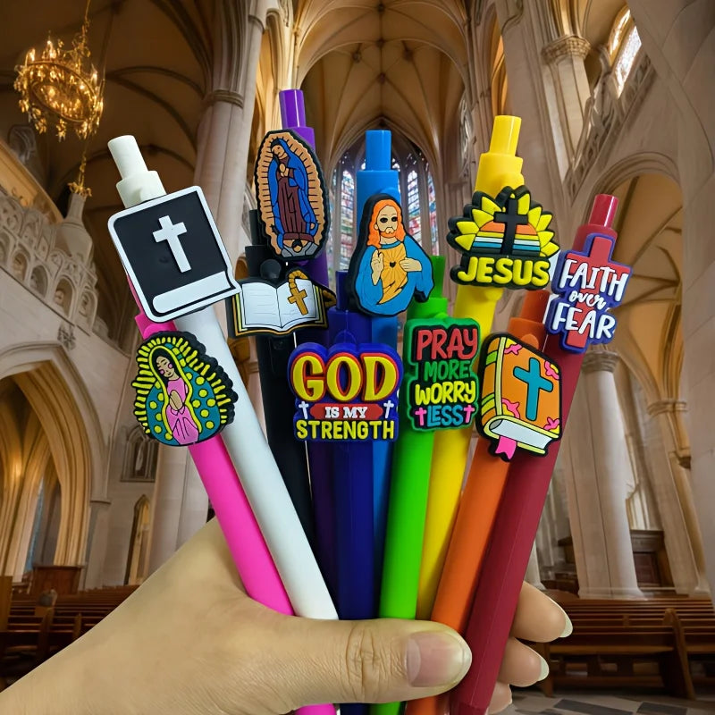 10PCS Jesus series ballpoint pens, religious writing gender-neutral pens, random styles of stationery gifts