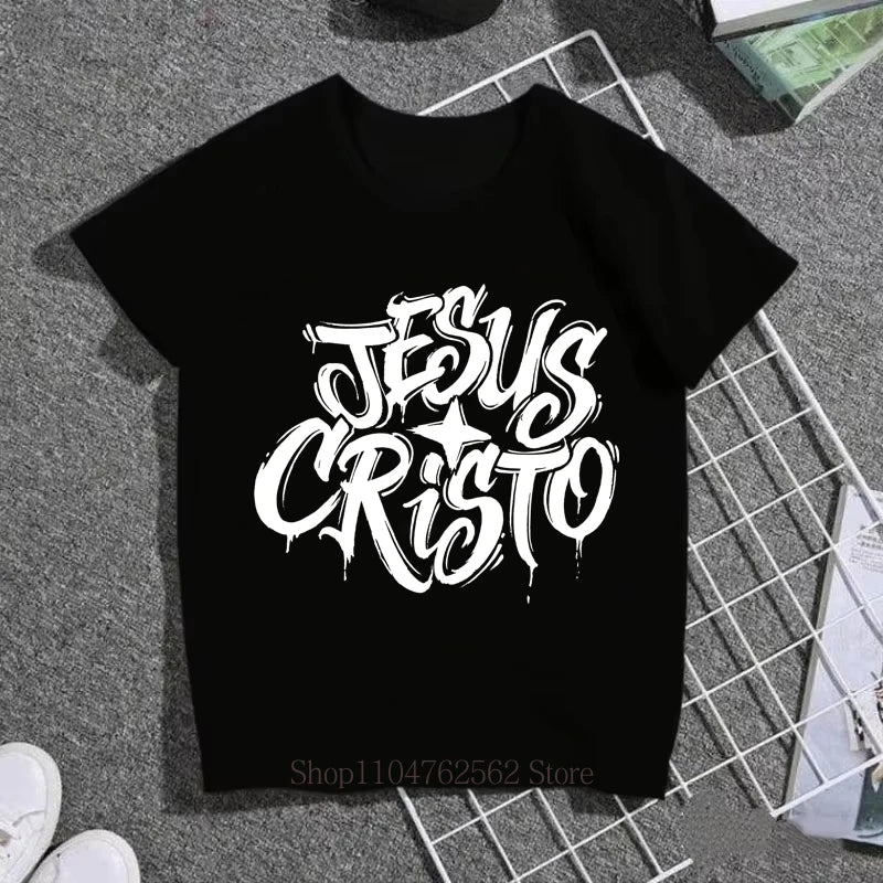 Children Clothing Jesus Print T-shirts Summer Boys Girls Casual Fashion Funny Tops Kids Colorful Crew Neck Short Sleeve Tees