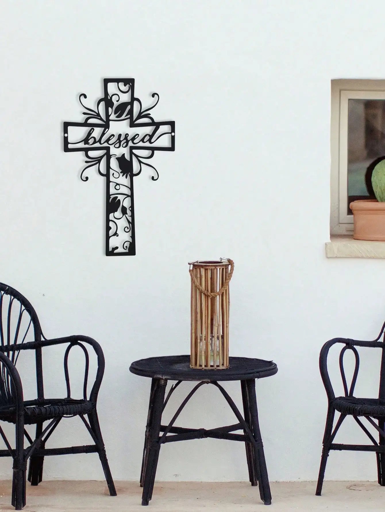 Blessed Metal Cross Wall Art - Home Decor, Love Theme, Ideal for Home, Office, Kitchen - Outdoor Wall Decor for Valentine'S Day