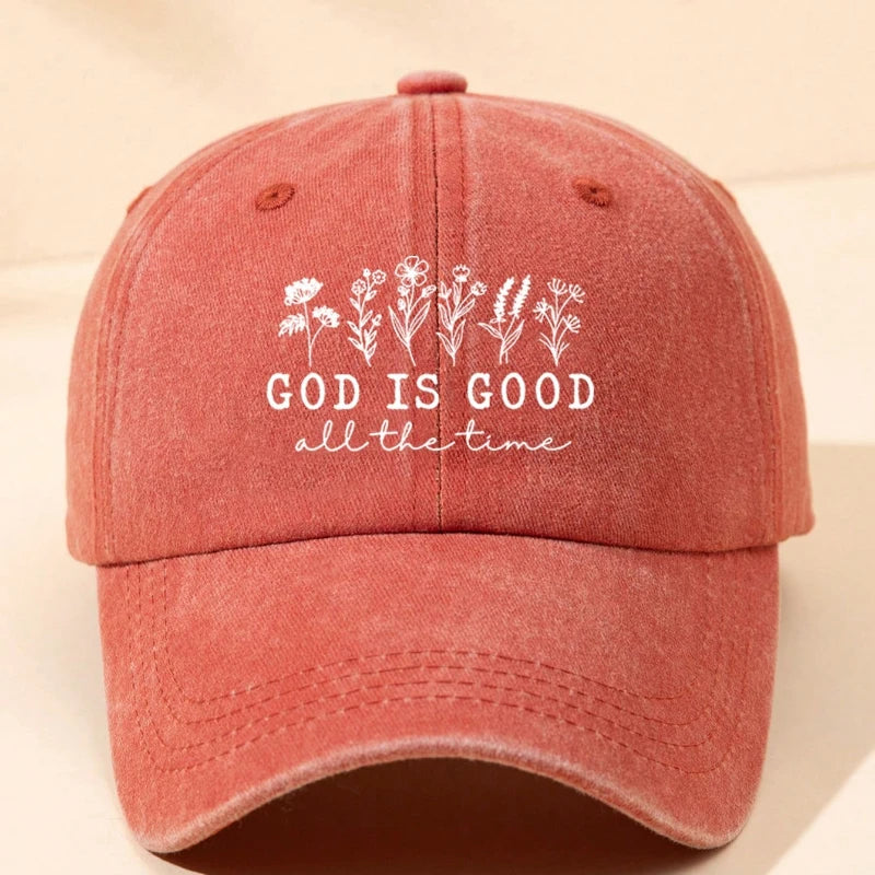 1Casquette Femme “God Is Good” – Casquette Baseball Fleurie Vintage Ajustable Anti-UV Style Streetwear