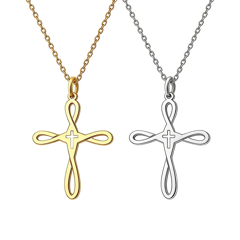 Collier Croix Passion en Acier Inoxydable Plaqué Or 14K – Bijou Élégant de Foi Chrétienne pour Femme