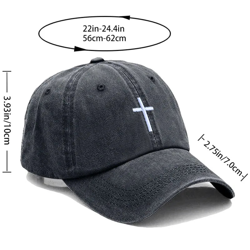 Casquette Baseball Croix Brodée – Casquette Vintage Ajustable en Coton pour Homme & Femme